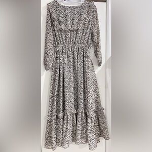 Modest Full sleeves Black and White Maxi Dress